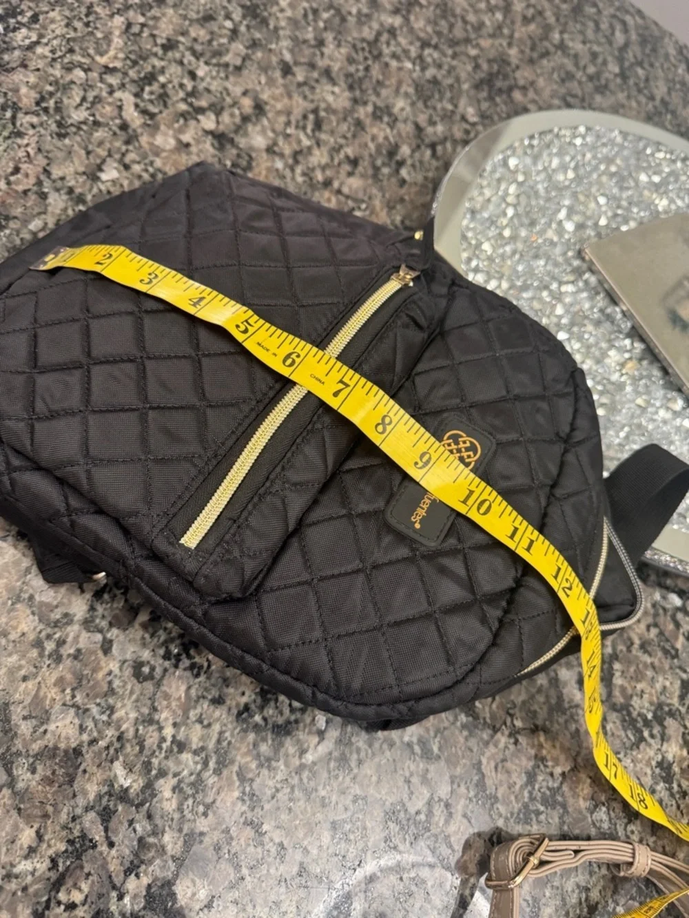 Daisy Fuentes Quilted Black Mini Backpack with Gold Accents EUC